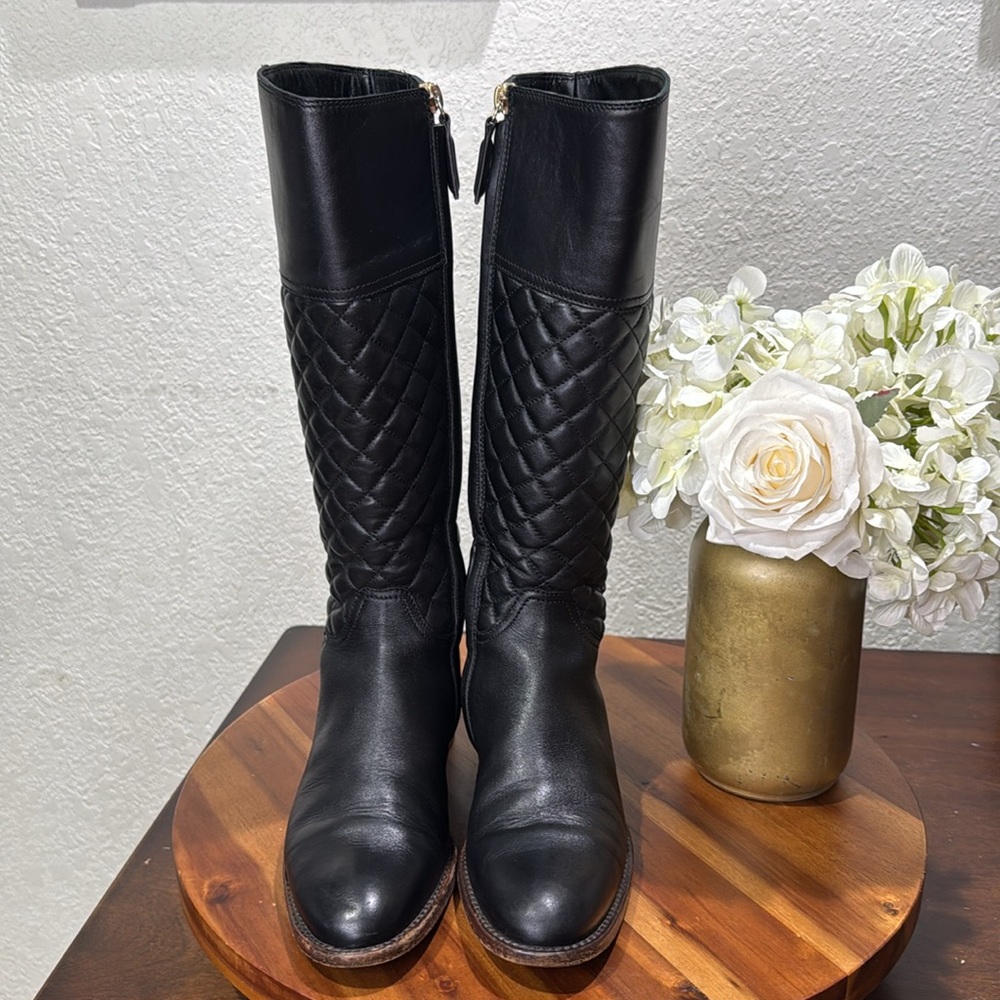 Burberry Black Leather Quilted Tall Riding Boots Size 35, US 5